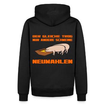 Schweine Politik - Männer Premium Bio Hoodie - Schwarz - Hinten - Nico (187cm)