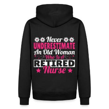 Never underestimate an old woman who has a - Men’s Premium Organic Hoodie - black - Back - Nico (187cm)