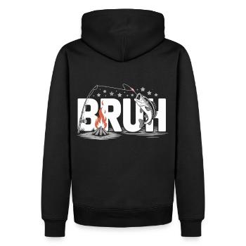Bruh Lagerfeuer und Fisch - Männer Premium Bio Hoodie - Schwarz - Hinten - Nico (187cm)