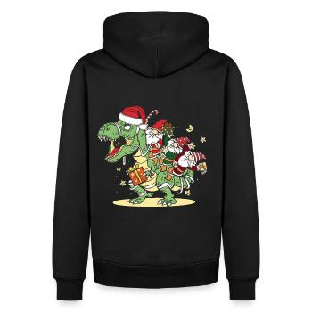 Noël, Dino, Noël, Trex Dinosaures, Gnomes - Sweat à capuche Premium bio Homme - noir - Dos - Nico (187cm)