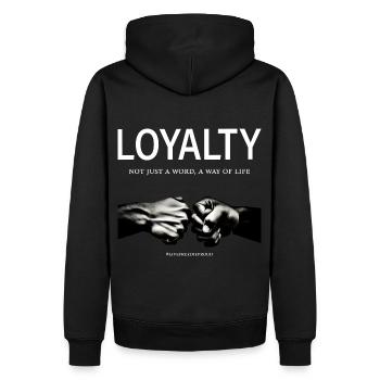 LOYALTY NOT JUST A WORD A WAY OF LIFE - Männer Premium Bio Hoodie - Schwarz - Hinten - Nico (187cm)
