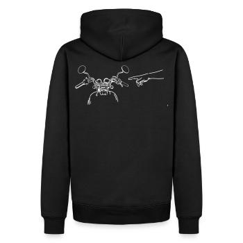 Motorradlenker Zeigefinger Gott - Männer Premium Bio Hoodie - Schwarz - Hinten - Nico (187cm)