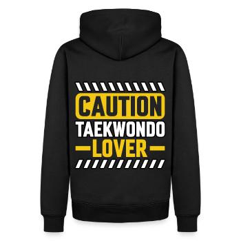 Attention aux amateurs de taekwondo - Sweat à capuche Premium bio Homme - noir - Dos - Nico (187cm)