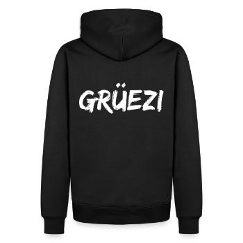 Grüezi Mundart - Männer Premium Bio Hoodie - Schwarz - Hinten - Nico (187cm)