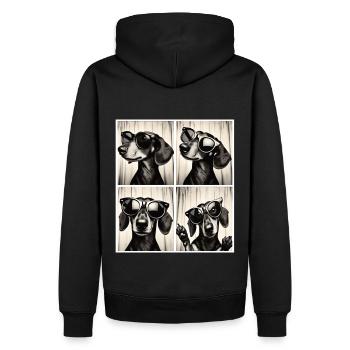 Bande photo rétro avec teckel et lunettes de soleil - Sweat à capuche Premium bio Homme - noir - Dos - Nico (187cm)