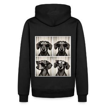 Boîte photo teckel avec lunettes de soleil - Sweat à capuche Premium bio Homme - noir - Dos - Nico (187cm)