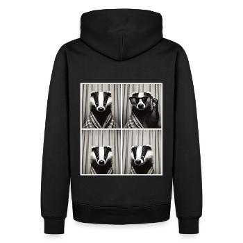 Vintage-Fotostreifen: Dachs mit Sonnenbrille - Männer Premium Bio Hoodie - Schwarz - Hinten - Nico (187cm)
