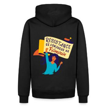 Résistance Féministe - Sweat à capuche Premium bio Homme - noir - Dos - Nico (187cm)