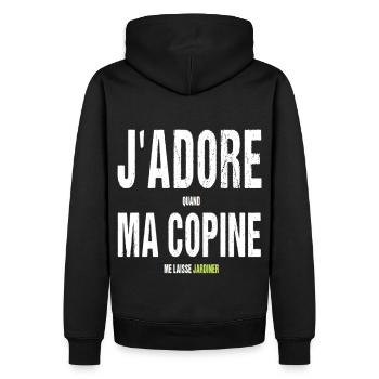 Jardinage ma copine me laisse jardiner humour - Sweat à capuche Premium bio Homme - noir - Dos - Nico (187cm)
