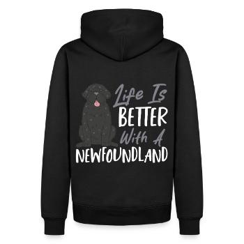 Das Leben ist besser mit einem Neufundland - Männer Premium Bio Hoodie - Schwarz - Hinten - Nico (187cm)