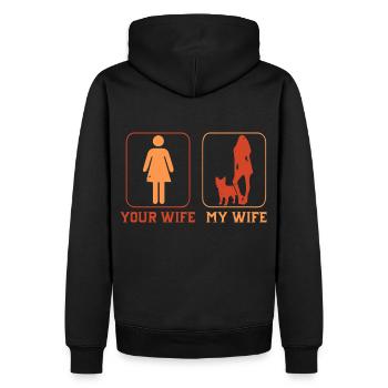 Bulldog français ma femme - Sweat à capuche Premium bio Homme - noir - Dos - Nico (187cm)
