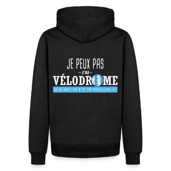 j'peux pas j'ai vélodrome Cadeau foot marseille OM - Sweat à capuche Premium bio Homme - noir - Dos - Nico (187cm)