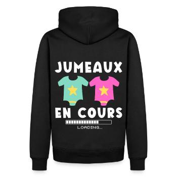 Jumeaux en cours humour annonce naissance cadeau - Sweat à capuche Premium bio Homme - noir - Dos - Nico (187cm)