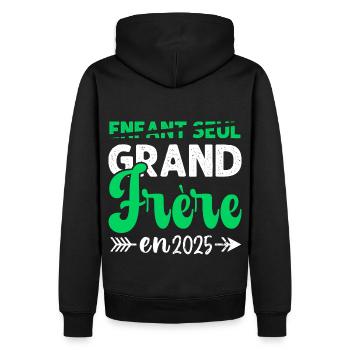 Grand Frère En 2025 Cadeau Annonce Naissance 2025 - Sweat à capuche Premium bio Homme - noir - Dos - Nico (187cm)