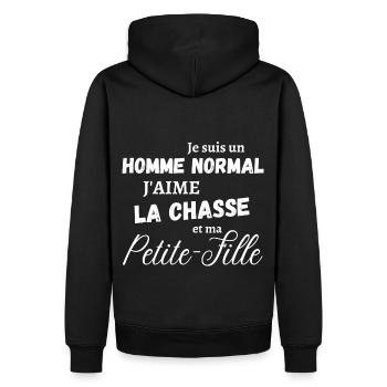 J'aime la chasse et ma petite-fille cadeau papy - Sweat à capuche Premium bio Homme - noir - Dos - Nico (187cm)