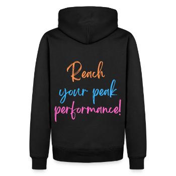 KDFA I Reach your peak performance! - Männer Premium Bio Hoodie - Schwarz - Hinten - Nico (187cm)