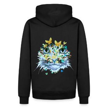 Chat Chat Visage Chats Chaton Fleurs Insecte - Sweat à capuche Premium bio Homme - noir - Dos - Nico (187cm)