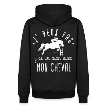 J' peux pas j' ai cheval humour équitation chevaux - Sweat à capuche Premium bio Homme - noir - Dos - Nico (187cm)