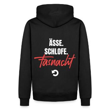 Essen, schlafen, Fasnacht, repeat! - Männer Premium Bio Hoodie - Schwarz - Hinten - Nico (187cm)