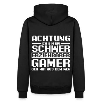 Gaming Zocken Zocker Gamer - Männer Premium Bio Hoodie - Schwarz - Hinten - Nico (187cm)