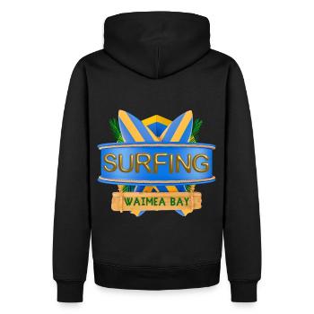 Hawaii, Surfing, Waimea Bay - Männer Premium Bio Hoodie - Schwarz - Hinten - Nico (187cm)