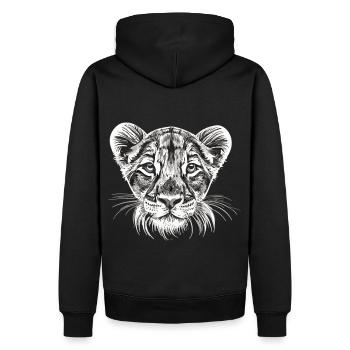 Zarte Unschuld: Sibirischer Löwenjunges in Weiß - Männer Premium Bio Hoodie - Schwarz - Hinten - Nico (187cm)
