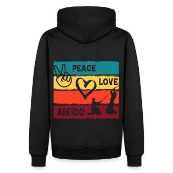 Frieden, Liebe, Aikido - Männer Premium Bio Hoodie - Schwarz - Hinten - Nico (187cm)