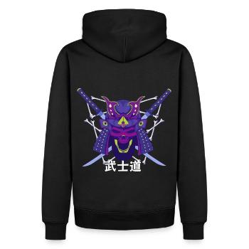 Vaporwave Samurai Schädel Bushido Krieger Japan - Männer Premium Bio Hoodie - Schwarz - Hinten - Nico (187cm)