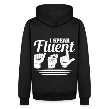Langue des signes sourde Fierté sourde - Sweat à capuche Premium bio Homme - noir - Dos - Nico (187cm)