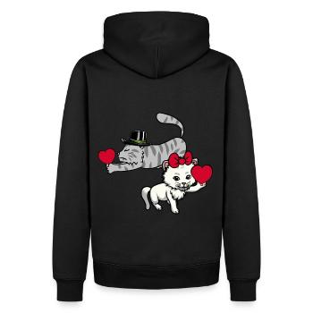 Herz Katzen Liebespaar Valentin Romantisch Katze - Männer Premium Bio Hoodie - Schwarz - Hinten - Nico (187cm)