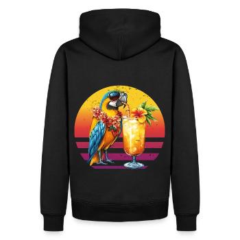 Hawaiianischer Papagei trinkt Pina Colada Retro - Männer Premium Bio Hoodie - Schwarz - Hinten - Nico (187cm)