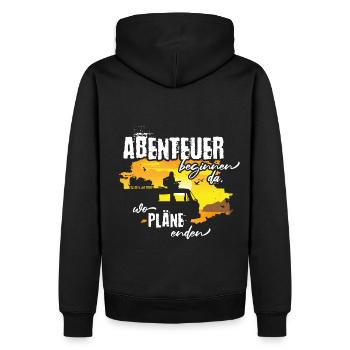 Abenteuer Camper Van Caravan Reisen Gitarre Spruch - Männer Premium Bio Hoodie - Schwarz - Hinten - Nico (187cm)