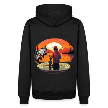 Barschfisch Vater und Sohn - Männer Premium Bio Hoodie - Schwarz - Hinten - Nico (187cm)