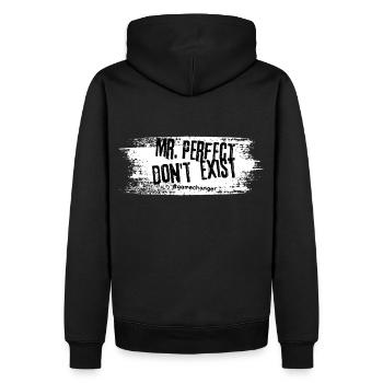 Mr.Perfect don't exist. Mr. Perfekt existiert nich - Männer Premium Bio Hoodie - Schwarz - Hinten - Nico (187cm)