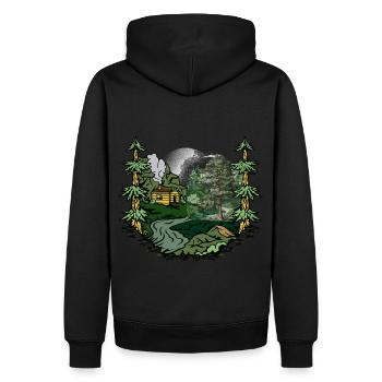 Forêt, Cabane, Nature, Habitant De La Forêt, Amoureux De La Nature - Sweat à capuche Premium bio Homme - noir - Dos - Nico (187cm)