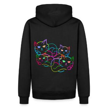 Regenbogen Katze Katzen Kätzchen Retro - Männer Premium Bio Hoodie - Schwarz - Hinten - Nico (187cm)