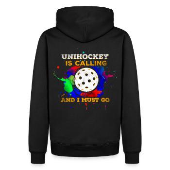Unihockey - Männer Premium Bio Hoodie - Schwarz - Hinten - Nico (187cm)