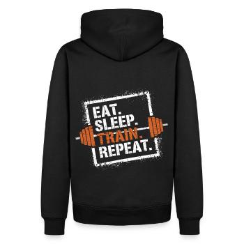 Eat Sleep Train Repeat – Entraînement physique et musculation - Sweat à capuche Premium bio Homme - noir - Dos - Nico (187cm)