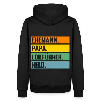 Eisenbahn Dampflok Papa Vater Lokomotive Lokführer - Männer Premium Bio Hoodie - Schwarz - Hinten - Nico (187cm)