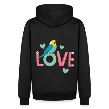 Für Wellensittich-Besitzer: Pure Liebe - Männer Premium Bio Hoodie - Schwarz - Hinten - Nico (187cm)