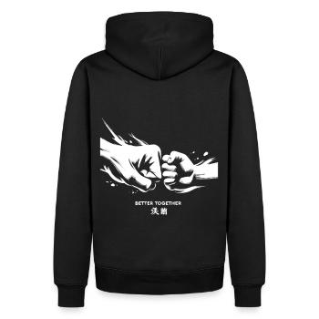 Zusammen Unschlagbar: Generationen-Faustbump - Männer Premium Bio Hoodie - Schwarz - Hinten - Nico (187cm)