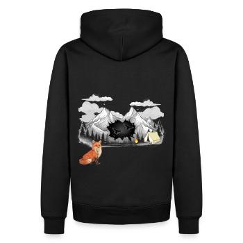 Fuchs Natur Zelt Gebirge Lagerfeuer Berge Natur - Männer Premium Bio Hoodie - Schwarz - Hinten - Nico (187cm)