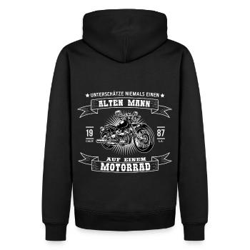 Biker Motorrad Geschenk | Alter Mann auf Motorrad - Männer Premium Bio Hoodie - Schwarz - Hinten - Nico (187cm)