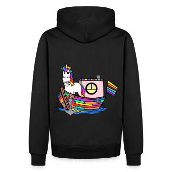 Regenbogen Einhörner Seemänner Regenbogenfahne - Männer Premium Bio Hoodie - Schwarz - Hinten - Nico (187cm)
