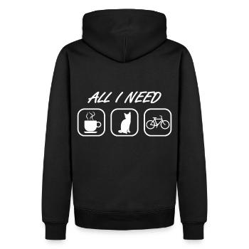Katze Fahrrad Kaffee - Männer Premium Bio Hoodie - Schwarz - Hinten - Nico (187cm)