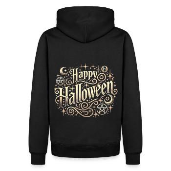 Mystisches Halloween Shirt - Eleganter Schriftzug - Männer Premium Bio Hoodie - Schwarz - Hinten - Nico (187cm)