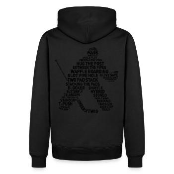 Goalie Lingo - Grunge Text-Version (Schwarzdruck) - Männer Premium Bio Hoodie - Schwarz - Hinten - Nico (187cm)