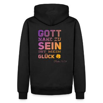 Gott NAHE zu sein ist mein GLÜCK ! - Männer Premium Bio Hoodie - Schwarz - Hinten - Nico (187cm)
