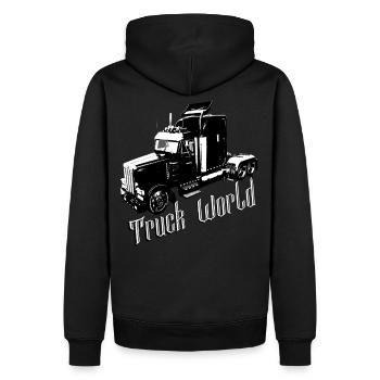 Truck, truck, truckers, freight forwarding, transport, Brummi - Men’s Premium Organic Hoodie - black - Back - Nico (187cm)