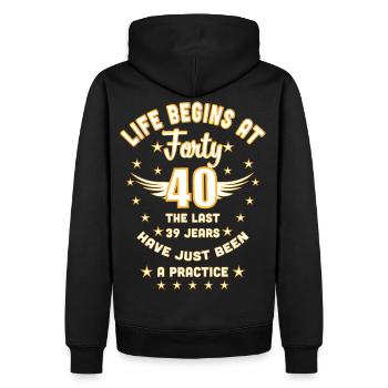 12 40th Birthday Life begins at 40 Forty - Männer Premium Bio Hoodie - Schwarz - Hinten - Nico (187cm)